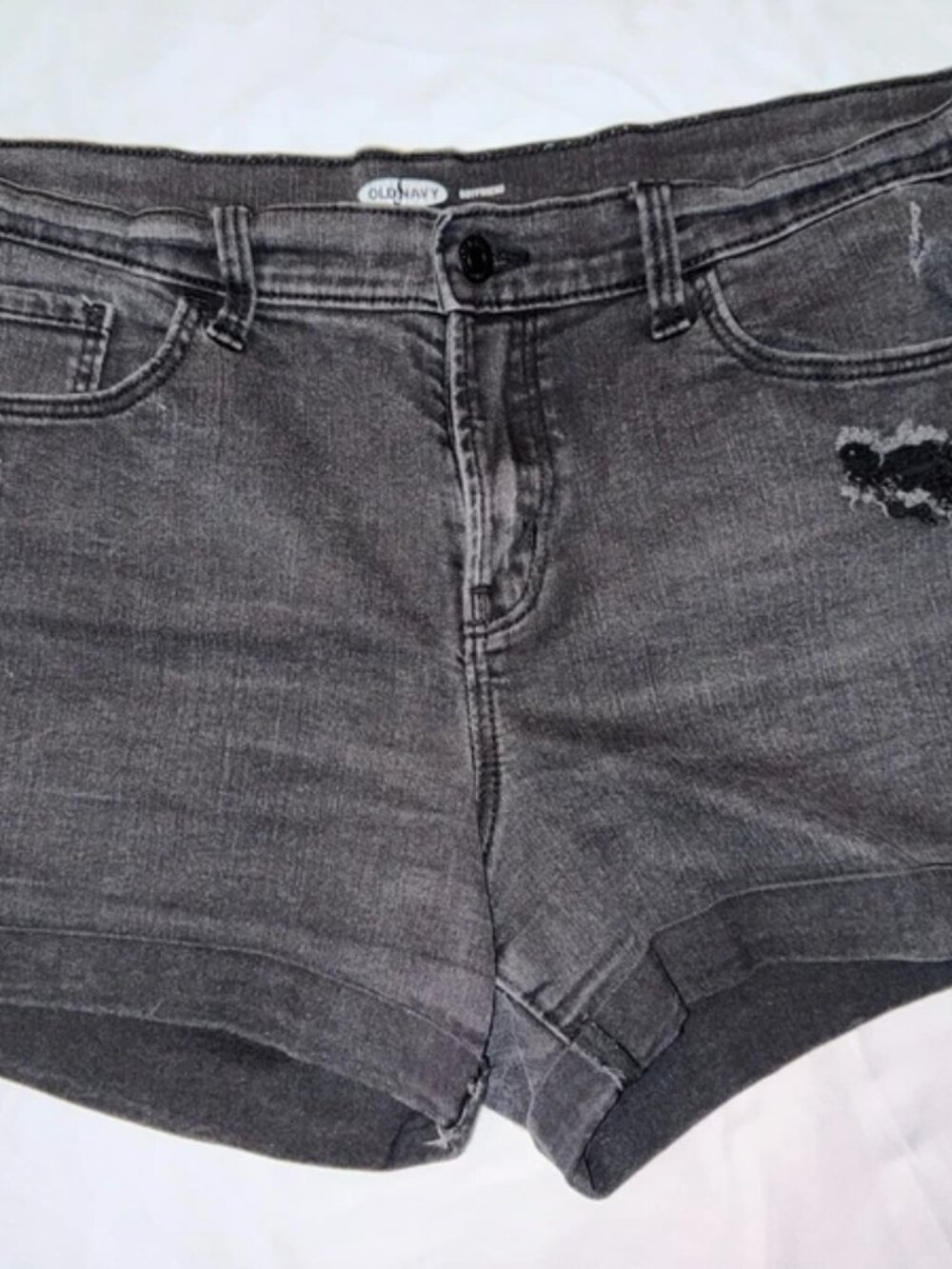 Old Navy Boyfriend Distressed Grey Denim Shorts - Size 14